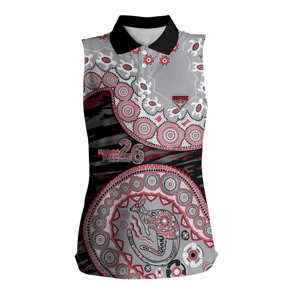 Essendon Bombers NAIDOC Week 2026 Women Sleeveless Polo Shirt Australian Aboriginal Dot Art Dreamtime Pattern Style