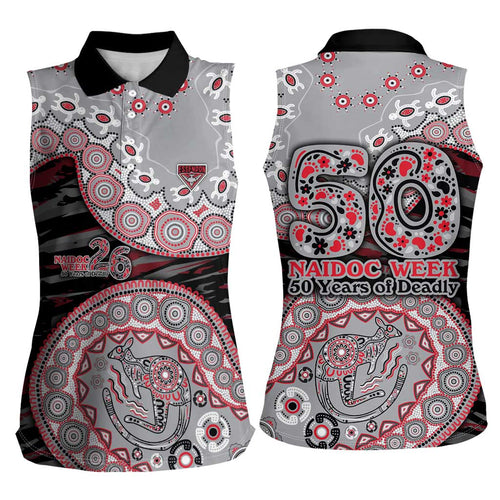 Essendon Bombers NAIDOC Week 2026 Women Sleeveless Polo Shirt Australian Aboriginal Dot Art Dreamtime Pattern Style