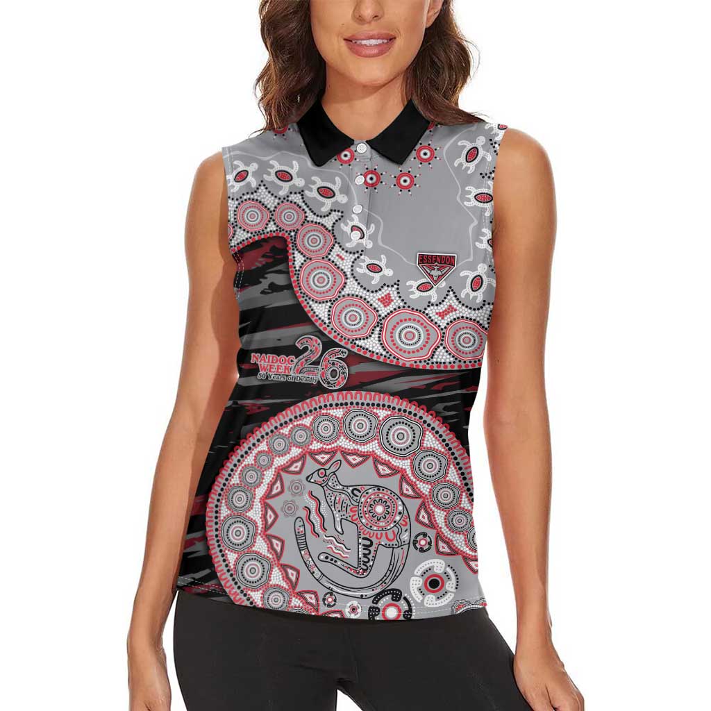 Essendon Bombers NAIDOC Week 2026 Women Sleeveless Polo Shirt Australian Aboriginal Dot Art Dreamtime Pattern Style