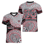Essendon Bombers NAIDOC Week 2026 Women V-Neck T-Shirt Australian Aboriginal Dot Art Dreamtime Pattern Style