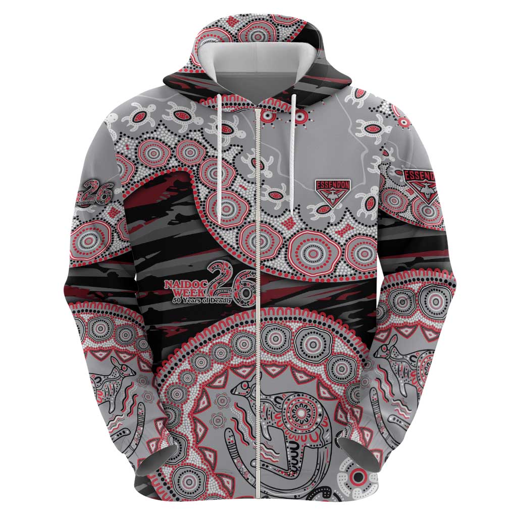 Essendon Bombers NAIDOC Week 2026 Zip Hoodie Australian Aboriginal Dot Art Dreamtime Pattern Style