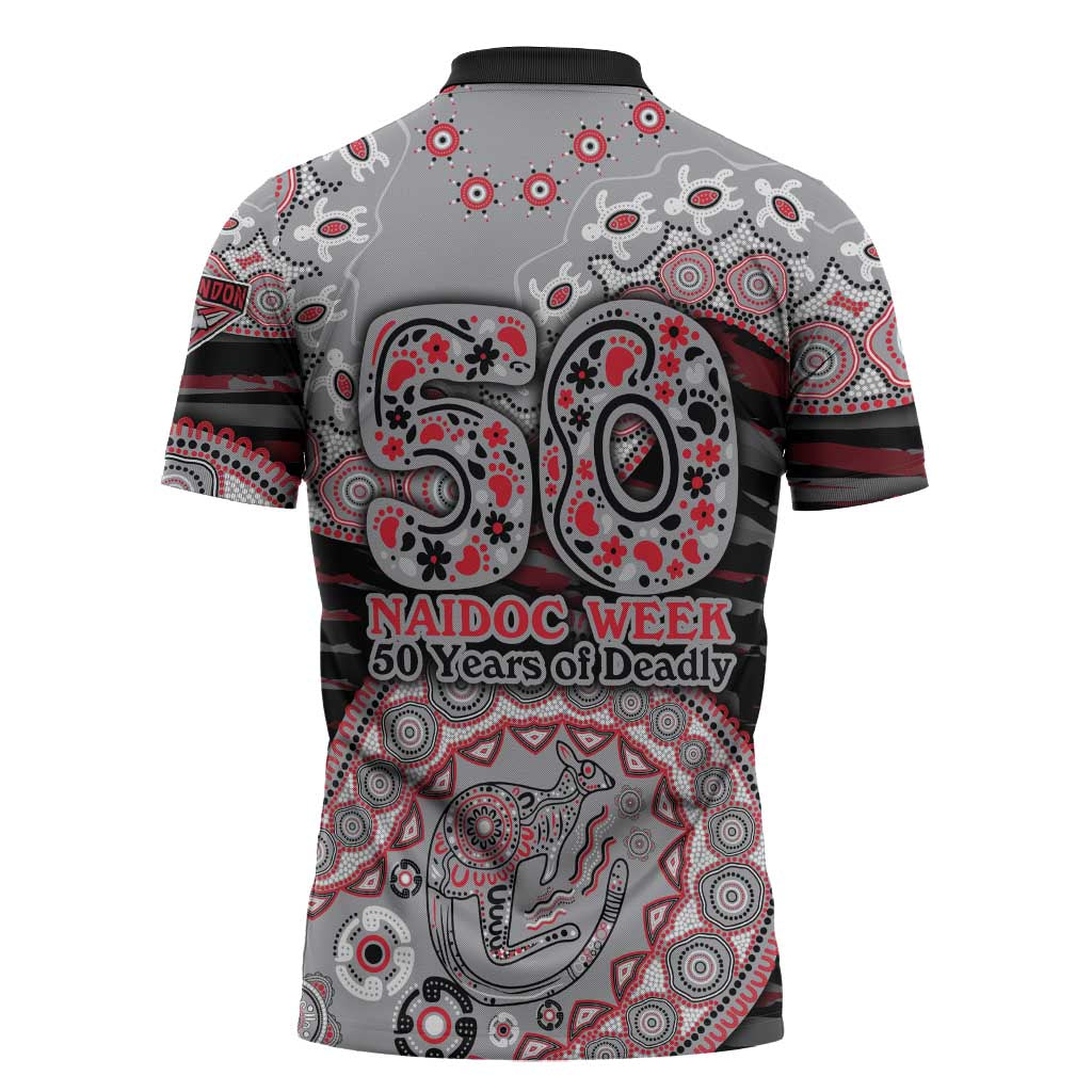 Essendon Bombers NAIDOC Week 2026 Zipper Polo Shirt Australian Aboriginal Dot Art Dreamtime Pattern Style
