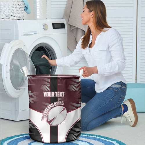 Personalized Queensland Oztag Laundry Basket Abstract Geometric Pattern Sports