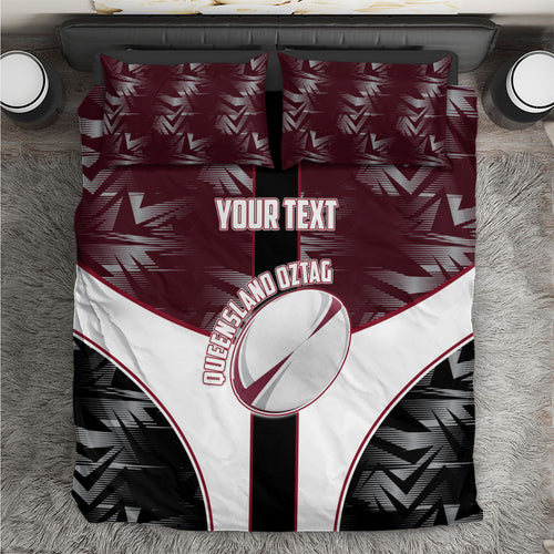 Personalized Queensland Oztag Bedding Set Abstract Geometric Pattern Sports