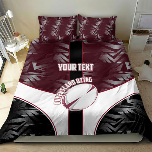 Personalized Queensland Oztag Bedding Set Abstract Geometric Pattern Sports