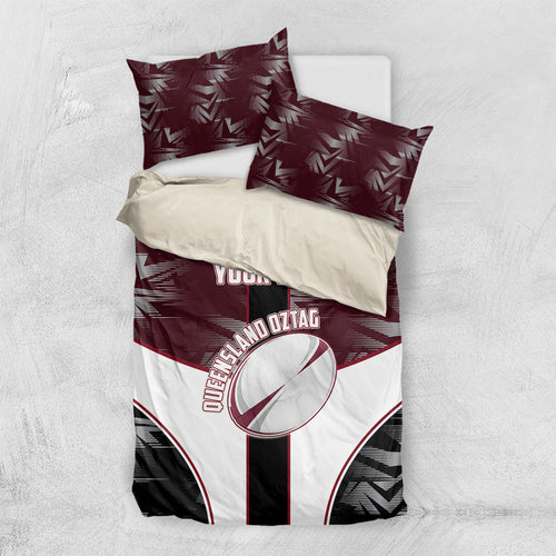 Personalized Queensland Oztag Bedding Set Abstract Geometric Pattern Sports
