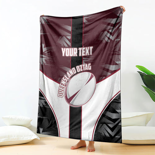 Personalized Queensland Oztag Blanket Abstract Geometric Pattern Sports