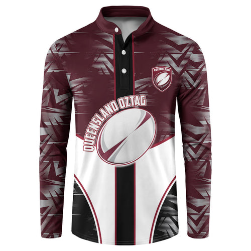 Personalized Queensland Oztag Button Sweatshirt Abstract Geometric Pattern Sports