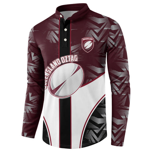 Personalized Queensland Oztag Button Sweatshirt Abstract Geometric Pattern Sports