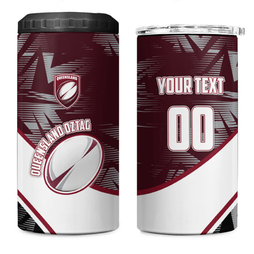 Personalized Queensland Oztag 4 in 1 Can Cooler Tumbler Abstract Geometric Pattern Sports