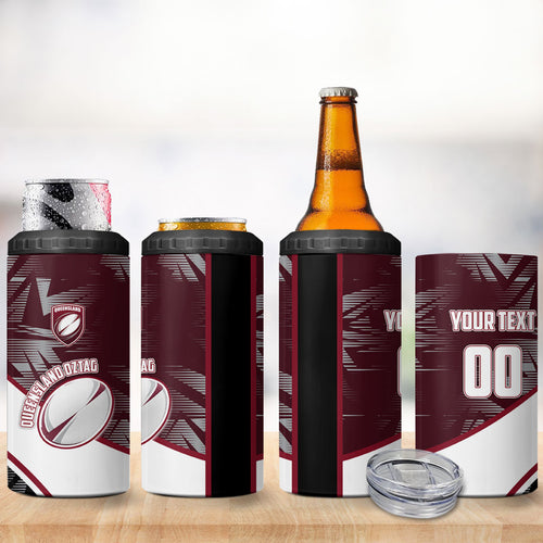 Personalized Queensland Oztag 4 in 1 Can Cooler Tumbler Abstract Geometric Pattern Sports