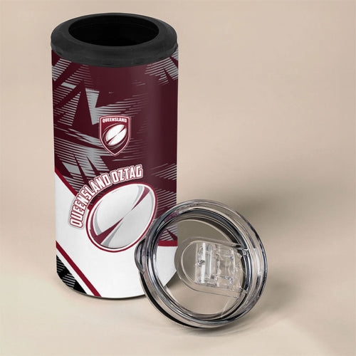 Personalized Queensland Oztag 4 in 1 Can Cooler Tumbler Abstract Geometric Pattern Sports