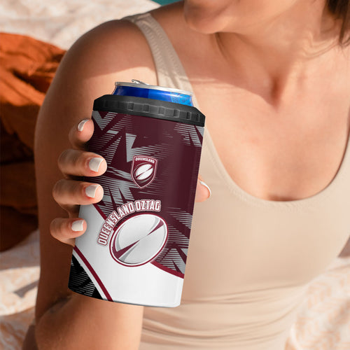 Personalized Queensland Oztag 4 in 1 Can Cooler Tumbler Abstract Geometric Pattern Sports