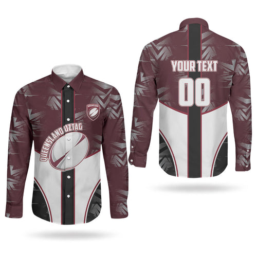 Personalized Queensland Oztag Couples Matching Summer Maxi Dress and Long Sleeve Button Shirt Abstract Geometric Pattern Sports