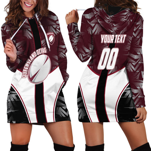 Personalized Queensland Oztag Hoodie Dress Abstract Geometric Pattern Sports