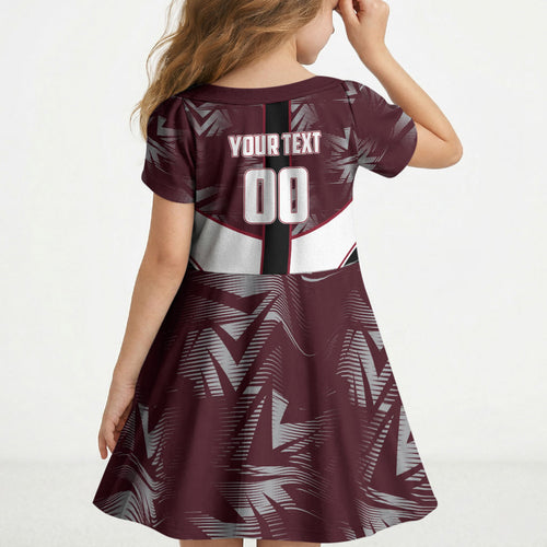 Personalized Queensland Oztag Kid Short Sleeve Dress Abstract Geometric Pattern Sports