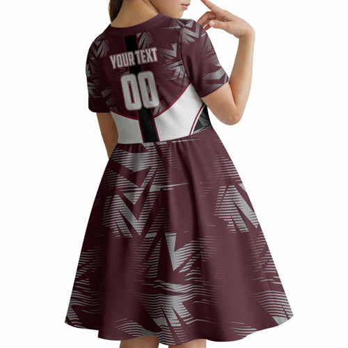 Personalized Queensland Oztag Kid Short Sleeve Dress Abstract Geometric Pattern Sports