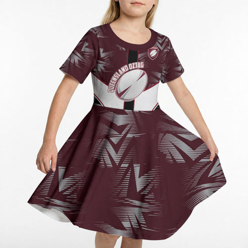 Personalized Queensland Oztag Kid Short Sleeve Dress Abstract Geometric Pattern Sports