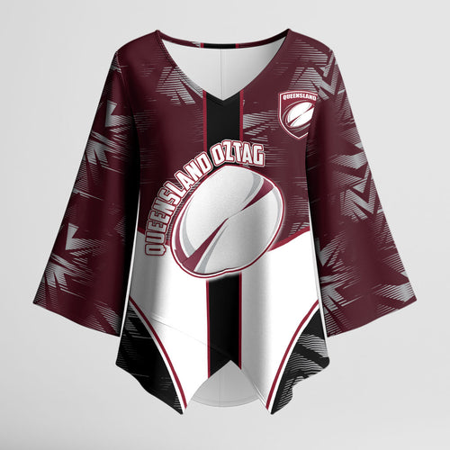 Personalized Queensland Oztag Kimono Sleeve Blouse Abstract Geometric Pattern Sports