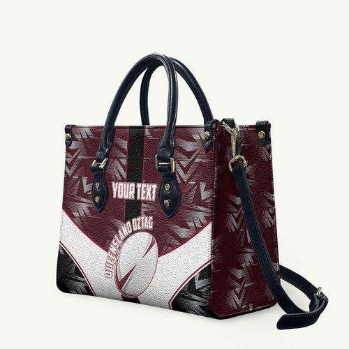 Personalized Queensland Oztag Leather Bag Abstract Geometric Pattern Sports