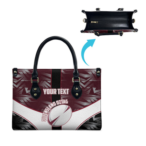 Personalized Queensland Oztag Leather Bag Abstract Geometric Pattern Sports