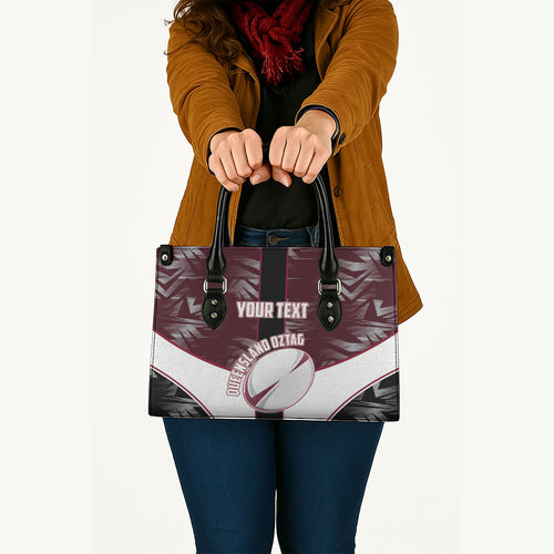 Personalized Queensland Oztag Leather Bag Abstract Geometric Pattern Sports