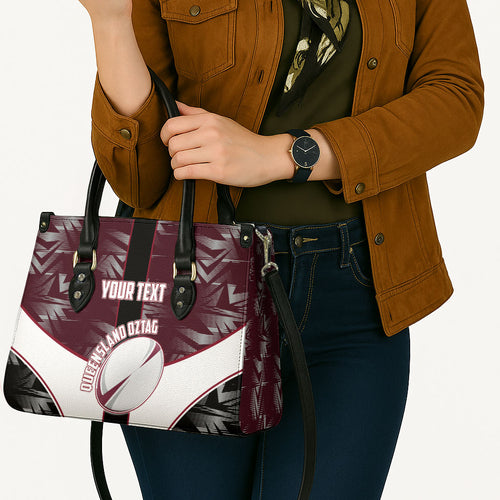 Personalized Queensland Oztag Leather Bag Abstract Geometric Pattern Sports