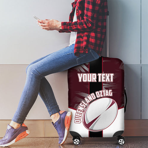 Personalized Queensland Oztag Luggage Cover Abstract Geometric Pattern Sports