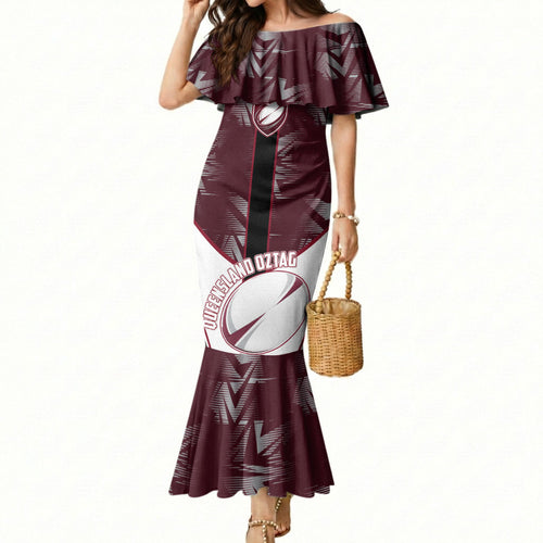 Personalized Queensland Oztag Mermaid Dress Abstract Geometric Pattern Sports