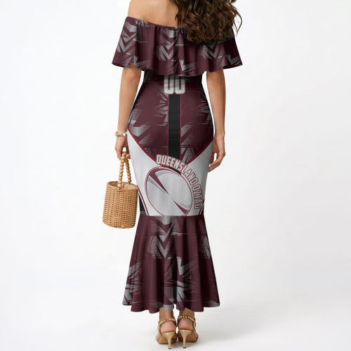 Personalized Queensland Oztag Mermaid Dress Abstract Geometric Pattern Sports