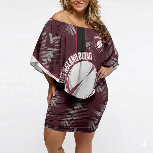 Personalized Queensland Oztag Off Shoulder Short Dress Abstract Geometric Pattern Sports