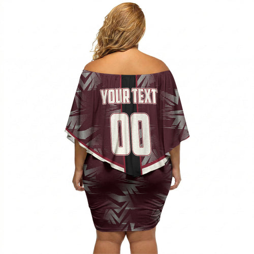 Personalized Queensland Oztag Off Shoulder Short Dress Abstract Geometric Pattern Sports