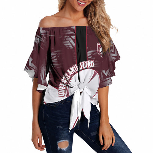 Personalized Queensland Oztag Off Shoulder Wrap Waist Top Abstract Geometric Pattern Sports