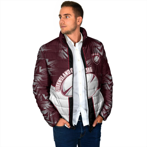 Personalized Queensland Oztag Padded Jacket Abstract Geometric Pattern Sports