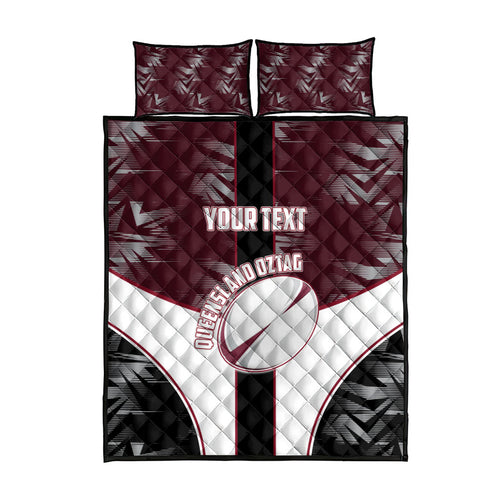 Personalized Queensland Oztag Quilt Bed Set Abstract Geometric Pattern Sports