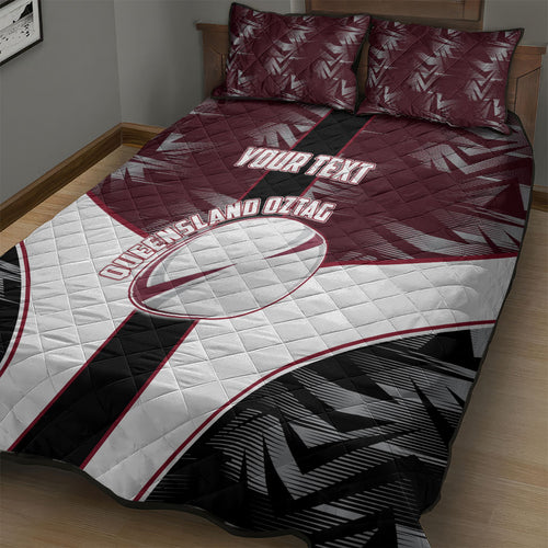 Personalized Queensland Oztag Quilt Bed Set Abstract Geometric Pattern Sports