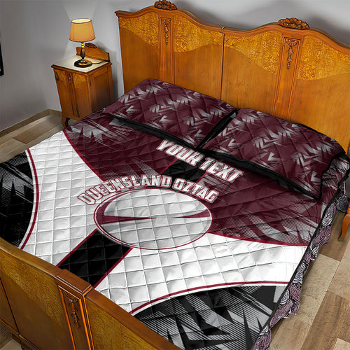 Personalized Queensland Oztag Quilt Bed Set Abstract Geometric Pattern Sports
