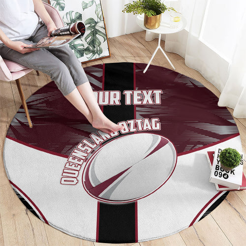 Personalized Queensland Oztag Round Carpet Abstract Geometric Pattern Sports