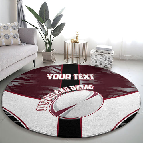 Personalized Queensland Oztag Round Carpet Abstract Geometric Pattern Sports