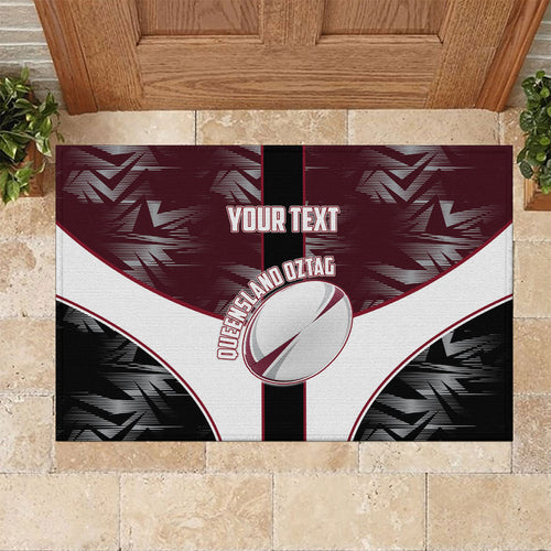 Personalized Queensland Oztag Rubber Doormat Abstract Geometric Pattern Sports