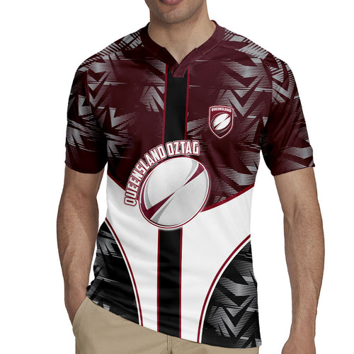 Personalized Queensland Oztag Rugby Jersey Abstract Geometric Pattern Sports