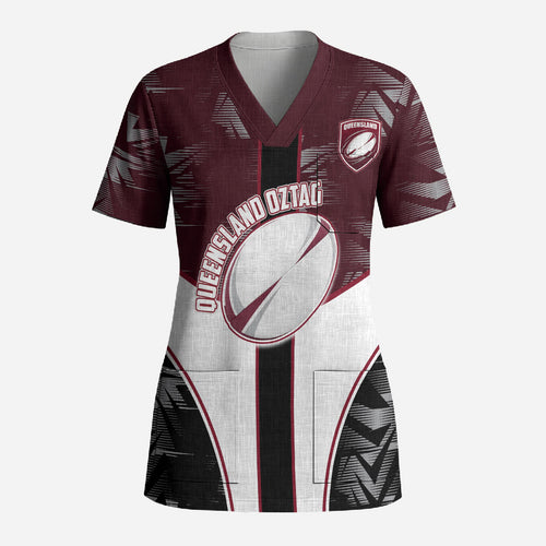 Personalized Queensland Oztag Scrub Top Abstract Geometric Pattern Sports
