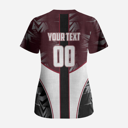 Personalized Queensland Oztag Scrub Top Abstract Geometric Pattern Sports