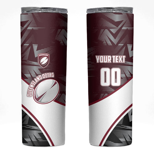 Personalized Queensland Oztag Skinny Tumbler Abstract Geometric Pattern Sports