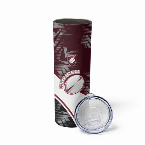 Personalized Queensland Oztag Skinny Tumbler Abstract Geometric Pattern Sports