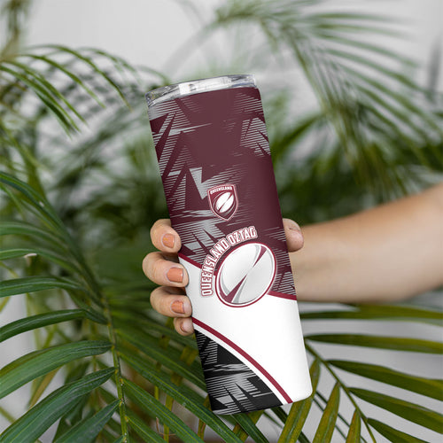 Personalized Queensland Oztag Skinny Tumbler Abstract Geometric Pattern Sports