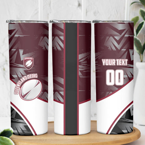 Personalized Queensland Oztag Skinny Tumbler Abstract Geometric Pattern Sports