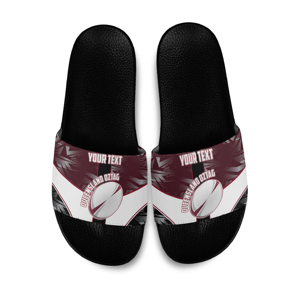 Personalized Queensland Oztag Slide Sandals Abstract Geometric Pattern Sports