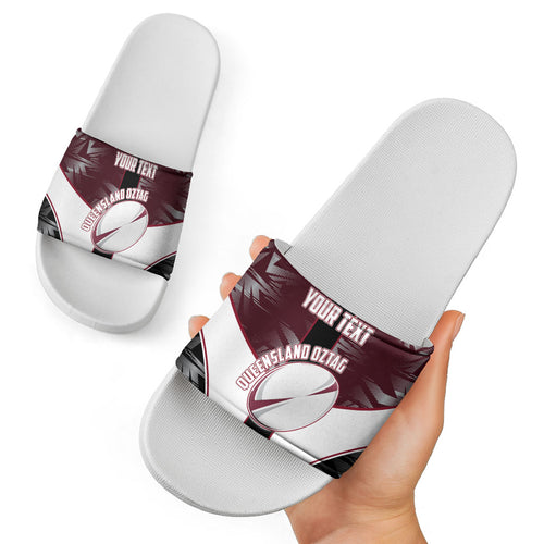 Personalized Queensland Oztag Slide Sandals Abstract Geometric Pattern Sports