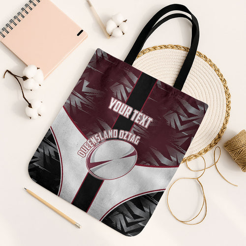 Personalized Queensland Oztag Tote Bag Abstract Geometric Pattern Sports
